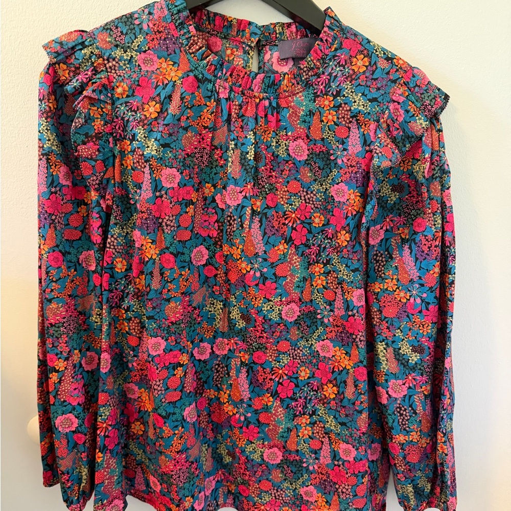 J. Crew x  Liberty London Floral Ruffle-Neck Long-Sleeve Blouse